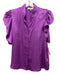 Frame Size M Purple Silk Short Puff Sleeve Jacquard Buttons Blouse Top Purple / M