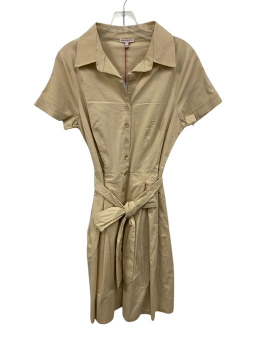 Frances Valentine Size M Beige Cotton & Lycra Short Sleeve Buttons Mini Dress Beige / M