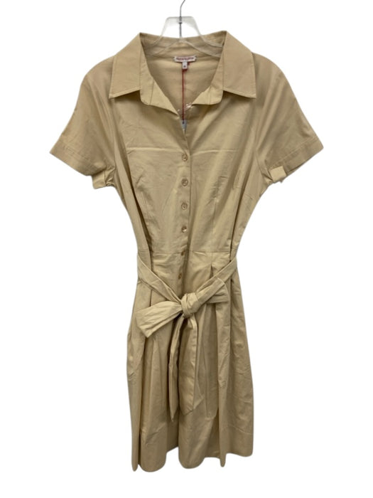 Frances Valentine Size M Beige Cotton & Lycra Short Sleeve Buttons Mini Dress Beige / M