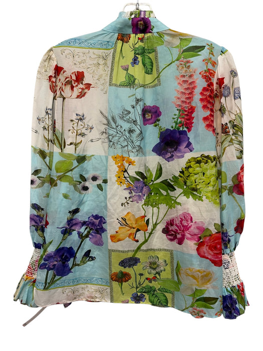 Alice + Olivia Size M Blue, Green, Multi Cotton & Silk Long puff sleeve Top Blue, Green, Multi / M