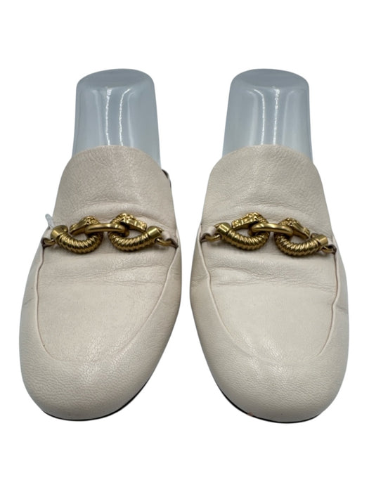 Tory Burch Shoe Size 8 White & Gold Leather Horse Bit Slip On Mules White & Gold / 8