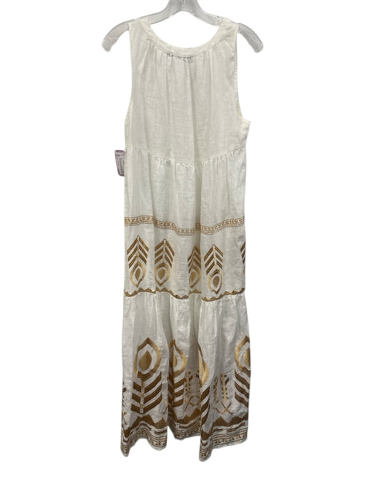 Greek Archaic Kori Size S White & Gold Linen Sleeveless Split Neck Maxi Dress White & Gold / S