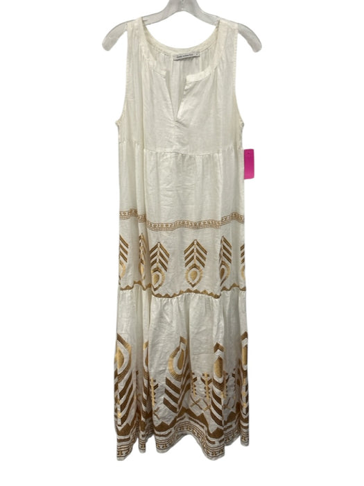 Greek Archaic Kori Size S White & Gold Linen Sleeveless Split Neck Maxi Dress White & Gold / S