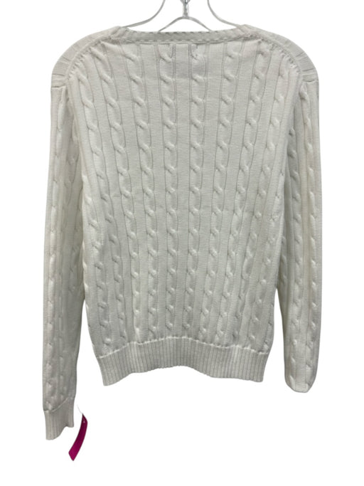 Polo Ralph Lauren Size L White Cotton Cable Knit Long Sleeve Crew Neck Sweater White / L
