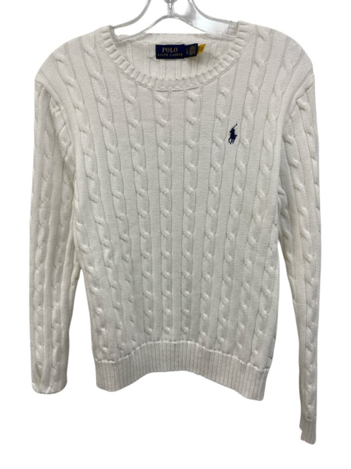 Polo Ralph Lauren Size L White Cotton Cable Knit Long Sleeve Crew Neck Sweater White / L