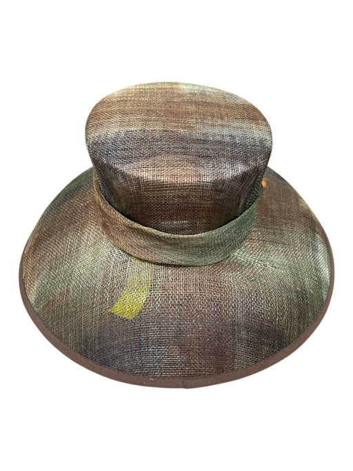 Nordstrom Brown Multi Straw Feather Detail Semi Sheer Wide Brim Hat Brown Multi