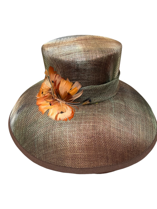 Nordstrom Brown Multi Straw Feather Detail Semi Sheer Wide Brim Hat Brown Multi