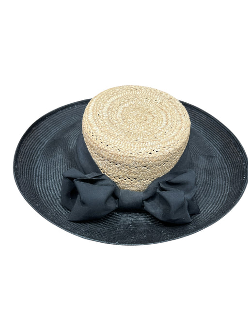 Sonni San Francisco Beige & Black Straw Bow detail Ribbon Semi Sheer Hat Beige & Black