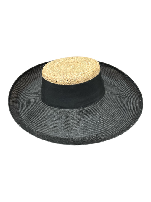 Sonni San Francisco Beige & Black Straw Bow detail Ribbon Semi Sheer Hat Beige & Black