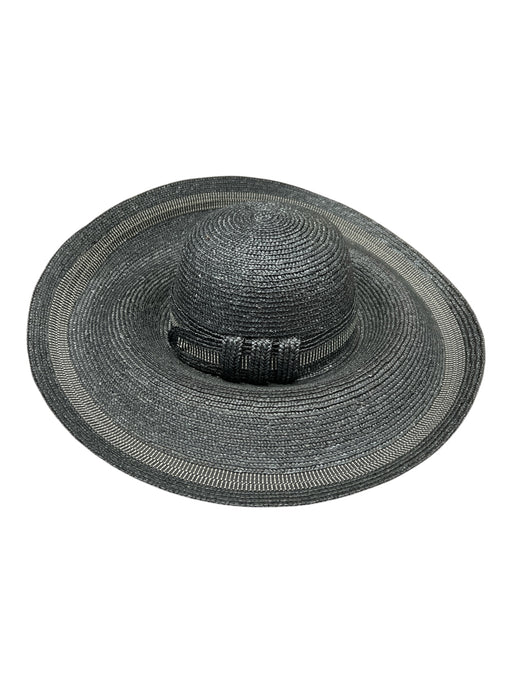 Mazzanti Black 95% Straw 5% Cotton Belted Wide Brim Made In Italy Hat Black