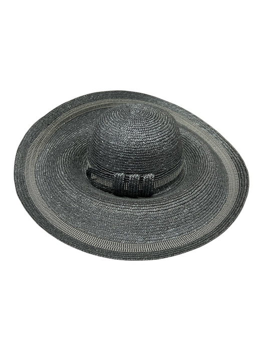Mazzanti Black 95% Straw 5% Cotton Belted Wide Brim Made In Italy Hat Black