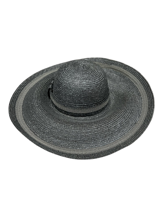Mazzanti Black 95% Straw 5% Cotton Belted Wide Brim Made In Italy Hat Black
