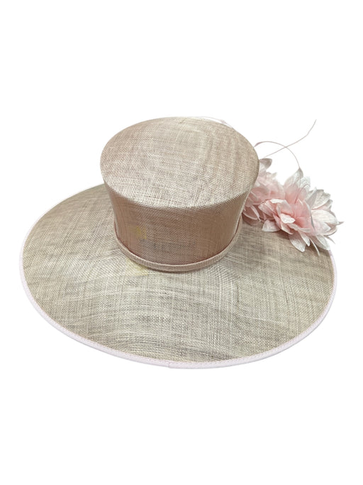 Emma B Pink Sinamay Wide Brim Flowers Semi Sheer Trim Hat Pink