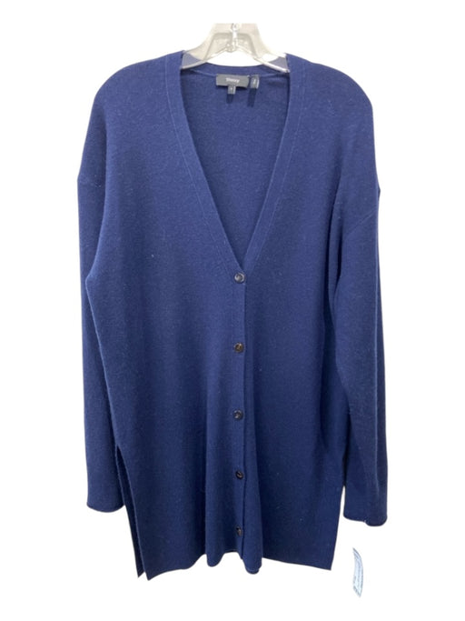 Theory Size L Navy Wool Blend V Neck Button Front Long Sleeve Side Slit Cardigan Navy / L