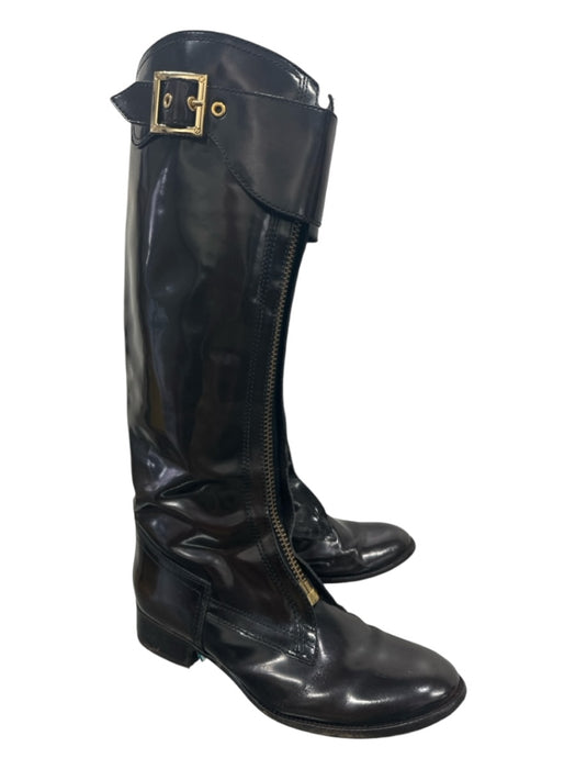 Tory Burch Shoe Size 8 Black Leather Knee High Round Toe Buckle Front Zip Boots Black / 8