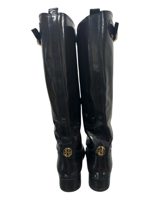 Tory Burch Shoe Size 8 Black Leather Knee High Round Toe Buckle Front Zip Boots Black / 8