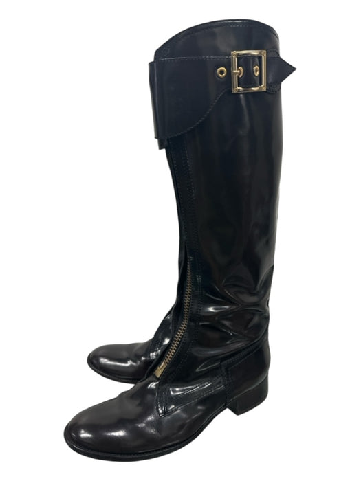 Tory Burch Shoe Size 8 Black Leather Knee High Round Toe Buckle Front Zip Boots Black / 8