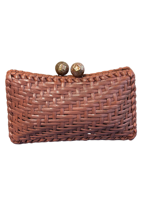 Serpui Marie Dark Peach Wicker Clutch Woven Mosaic closure hardshell Bag