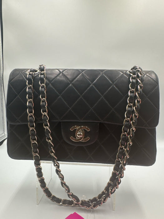 Chanel Black Leather Quilted Silver Hardware Double Flap Vintage Bag