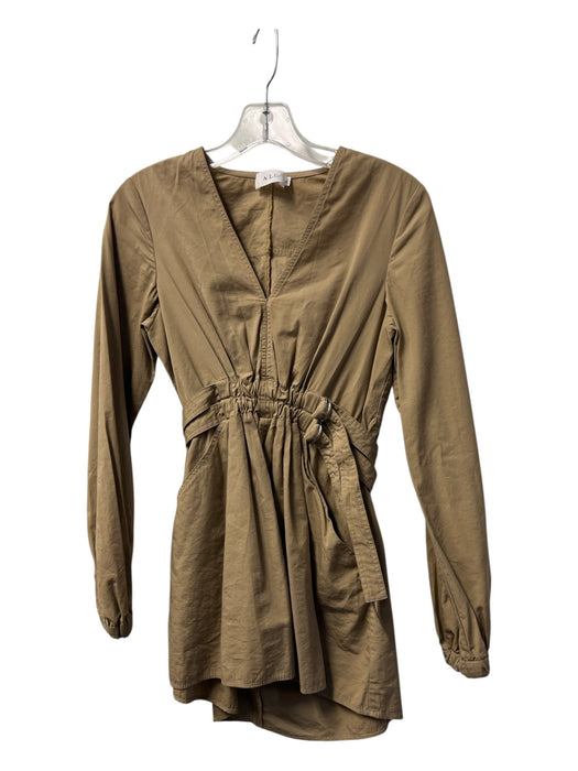A.L.C. Size 2 Khaki Cotton Blend Long Sleeve Deep V back Belted Waist Dress Khaki / 2