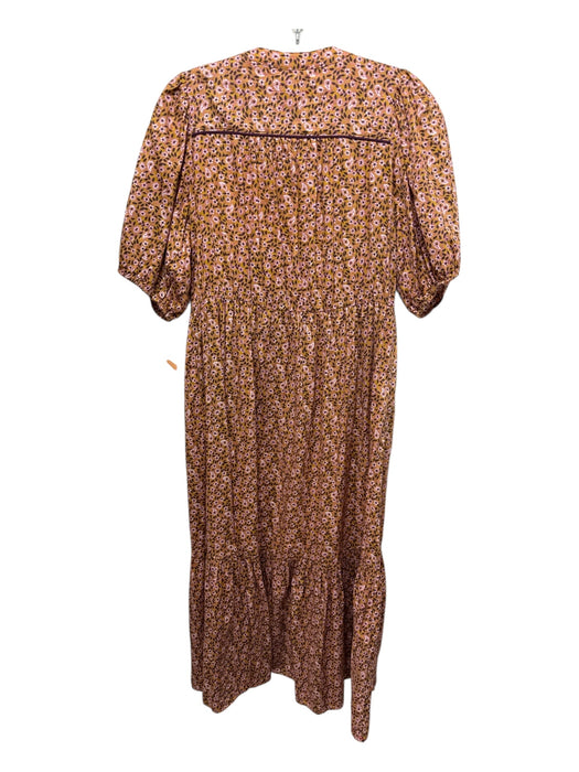 XiRENA Size XS Gold, Pink, White Cotton Long Sleeve Floral Paisley Buttons Dress Gold, Pink, White / XS