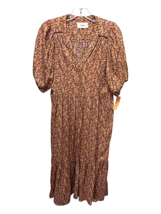 XiRENA Size XS Gold, Pink, White Cotton Long Sleeve Floral Paisley Buttons Dress Gold, Pink, White / XS