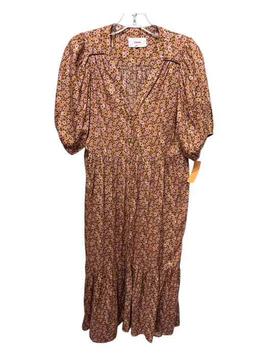 XiRENA Size XS Gold, Pink, White Cotton Long Sleeve Floral Paisley Buttons Dress Gold, Pink, White / XS