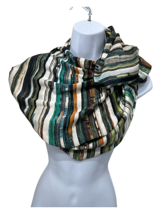 Zero + Maria Cornejo White, Green & Multi Silk Blend Abstract Print Circle scarf White, Green & Multi