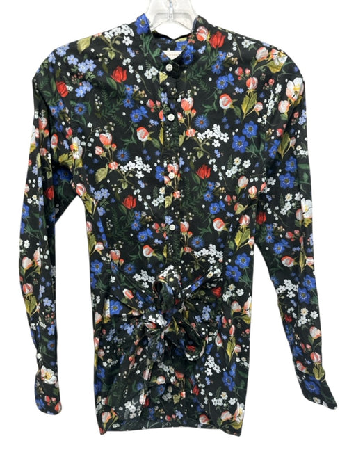 Ann Mashburn Size S Black, Blue, Multi Cotton Button Down Floral Long Sleeve Top Black, Blue, Multi / S