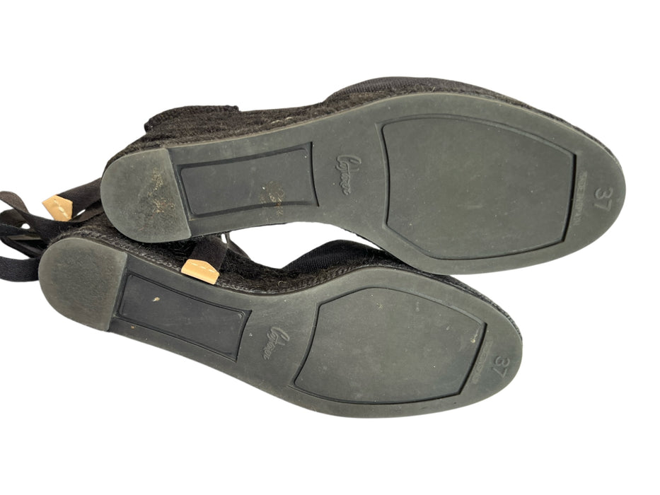 Castaner Shoe Size 37 Black Fabric Wedge Toe Cap Espadrille Ankle Wrap Shoes Black / 37