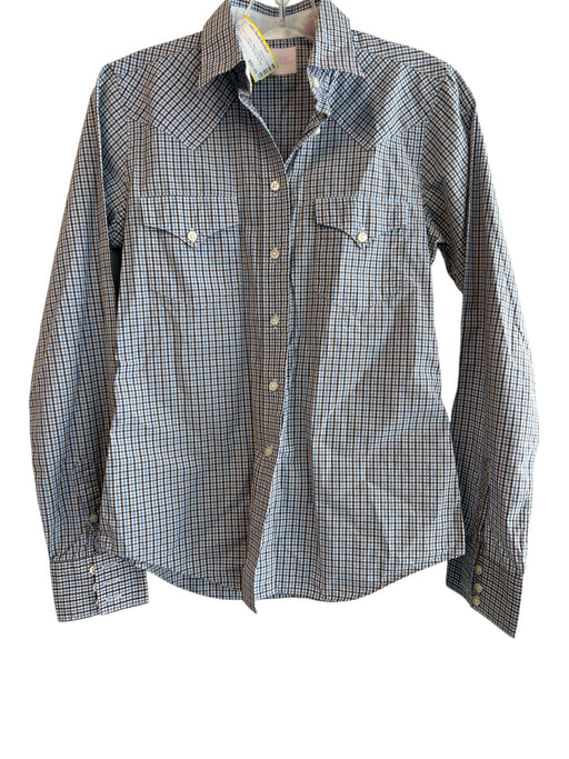 Ann Mashburn Size S Blue & Brown Cotton Plaid Collared Button Up Long Sleeve Top Blue & Brown / S