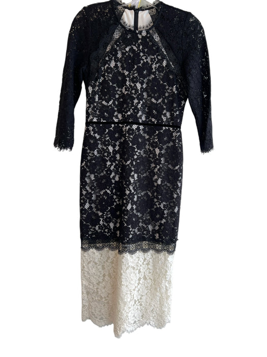 Alexis Size Est S Black & White Cotton Blend Round Neck Long Sleeve Dress Black & White / Est S