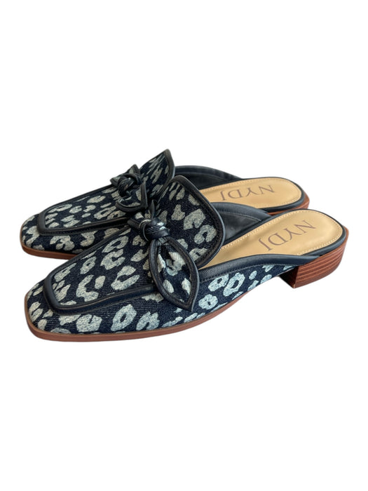 NYDJ Shoe Size 6.5 Navy fabric upper Square Toe Tie Detail Leopard Print Shoes Navy / 6.5