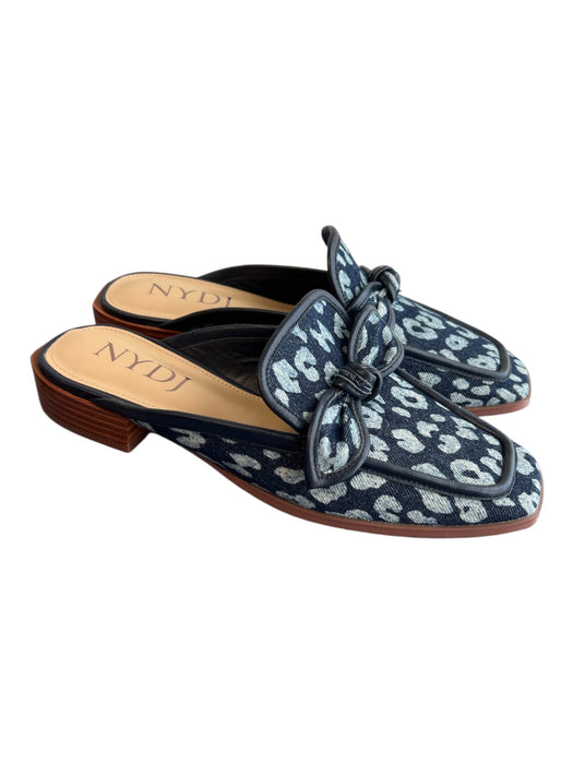NYDJ Shoe Size 6.5 Navy fabric upper Square Toe Tie Detail Leopard Print Shoes Navy / 6.5