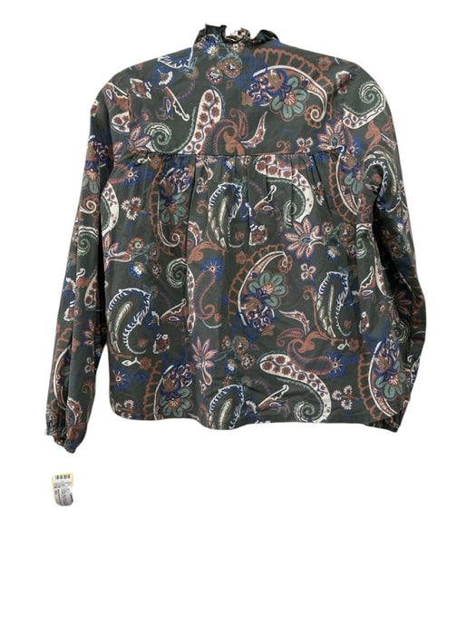 Mille Resort & Travel Size XS Green, Blue, Brown Cotton Long Sleeve Blouse Top Green, Blue, Brown / XS