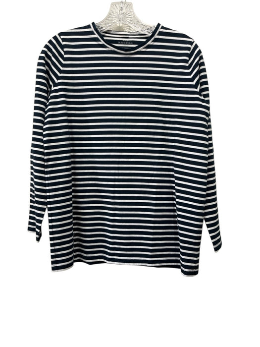 Ann Mashburn Size XS Navy Blue & White Cotton Long Sleeve Horizontal Stripe Top Navy Blue & White / XS