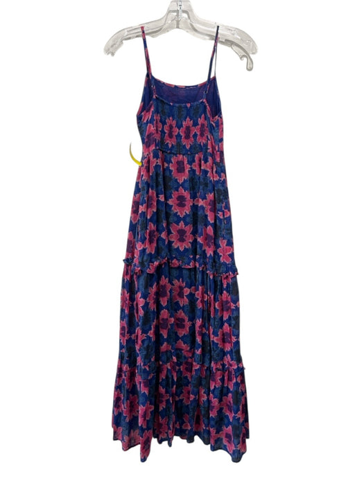 Banjanan Size XS Dark Blue & Pink Cotton Spaghetti Strap Floral Print Midi Dress Dark Blue & Pink / XS