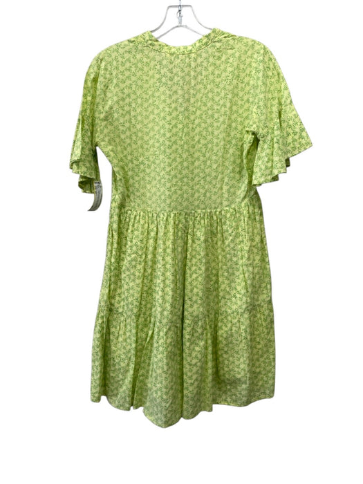 Banjanan Size XS Yellow & Green Cotton Short Sleeve Floral Print Mini Dress Yellow & Green / XS