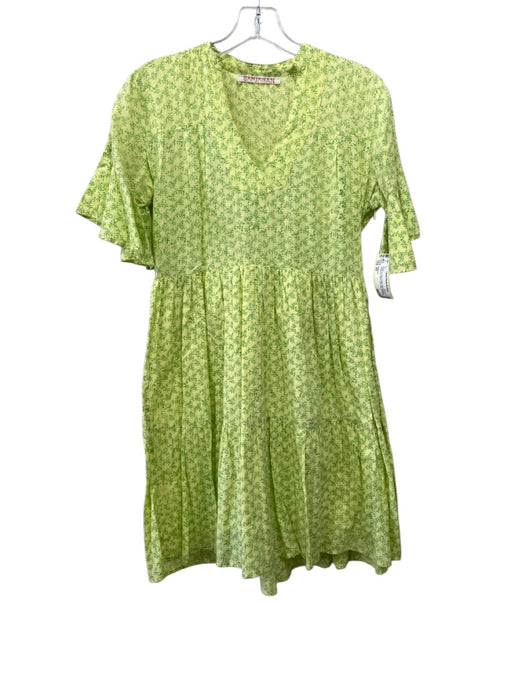 Banjanan Size XS Yellow & Green Cotton Short Sleeve Floral Print Mini Dress Yellow & Green / XS