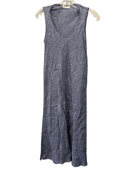 CP Shades Size S Blue Linen Sleeveless V Neck Tent Style Midi Dress Blue / S