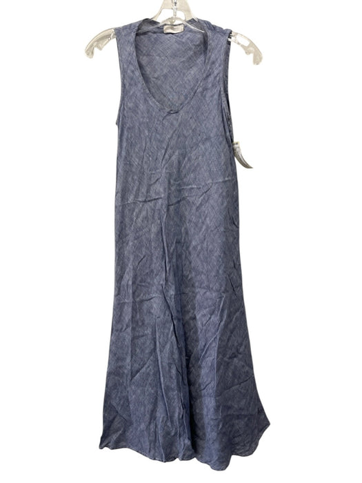 CP Shades Size S Blue Linen Sleeveless V Neck Tent Style Midi Dress Blue / S