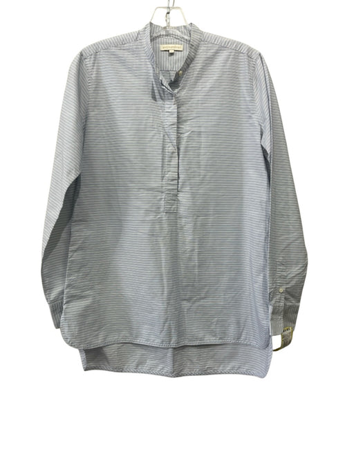 Ann Mashburn Size M Blue & White Cotton Long Sleeve Stripe 1/4 Button Top Blue & White / M