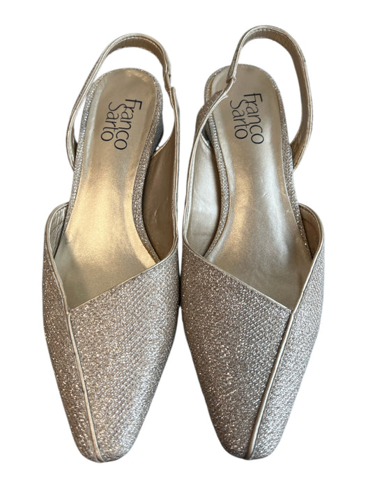 Franco Sarto Shoe Size 6 Champagne Fabric Slingbacks Block Heel Evening Shoes Champagne / 6