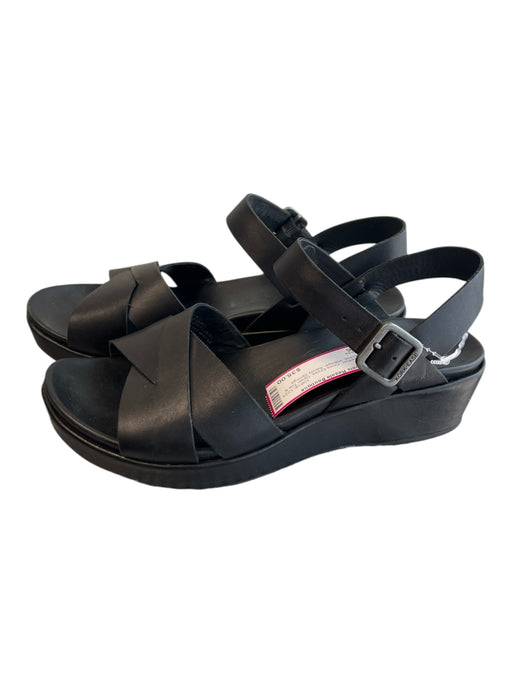 Kork-Ease Shoe Size est 6 Black Leather Criss Cross Open Toe & Heel Buckle Shoes Black / est 6