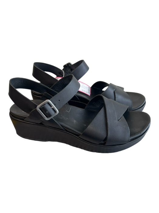Kork-Ease Shoe Size est 6 Black Leather Criss Cross Open Toe & Heel Buckle Shoes Black / est 6