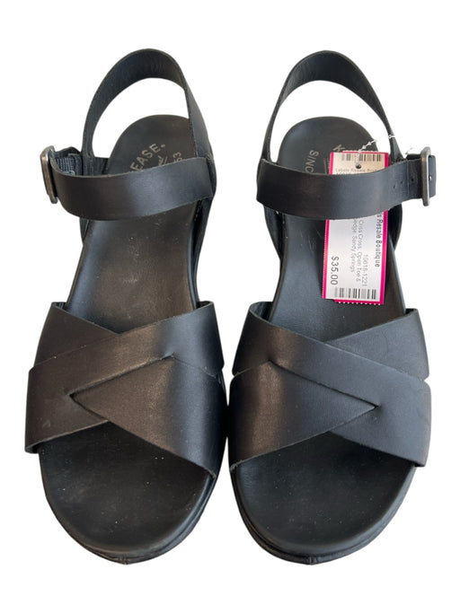 Kork-Ease Shoe Size est 6 Black Leather Criss Cross Open Toe & Heel Buckle Shoes Black / est 6
