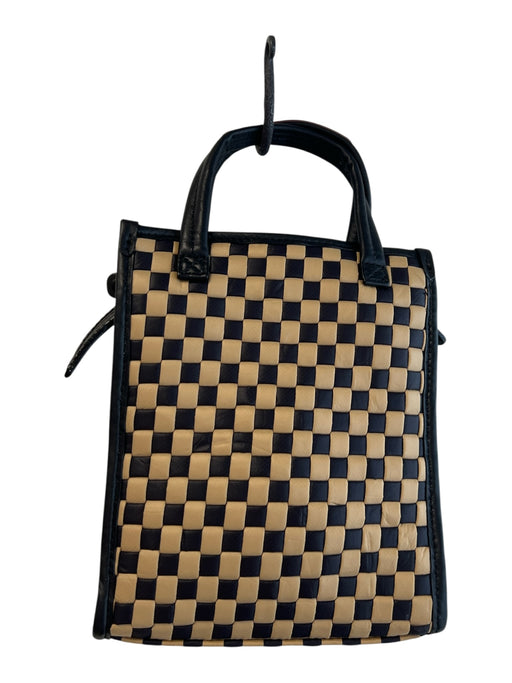 MZ Wallace Black & Tan Woven Tote Bag 2 Handles Checkered Bag Black & Tan / Mini