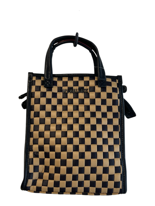 MZ Wallace Black & Tan Woven Tote Bag 2 Handles Checkered Bag Black & Tan / Mini