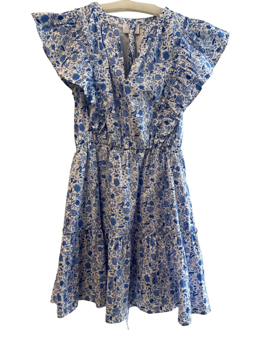 Sugarlips Size Small Blue & White Cotton Floral lined Elastic Waist Belt Dress Blue & White / Small