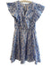 Sugarlips Size Small Blue & White Cotton Floral lined Elastic Waist Belt Dress Blue & White / Small